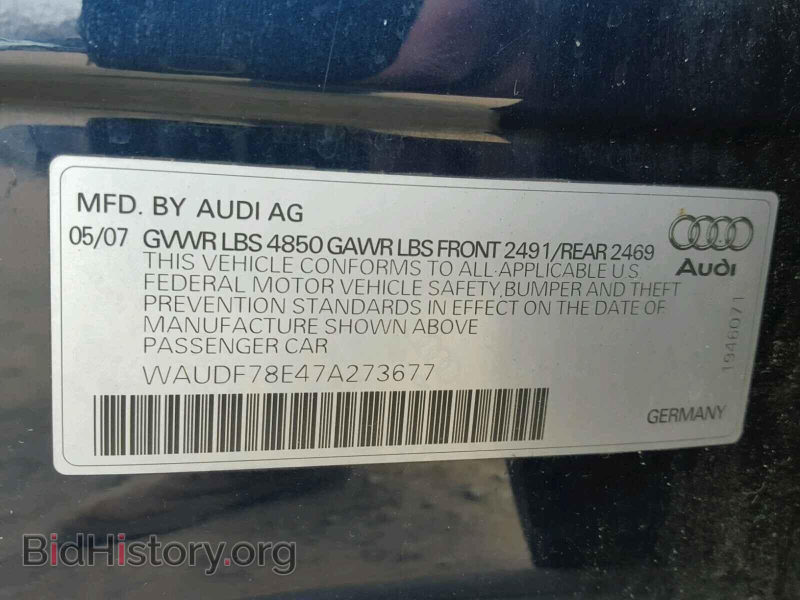 2007 AUDI A4 - VIN: WAUDF78E47A273677 - Фото 10