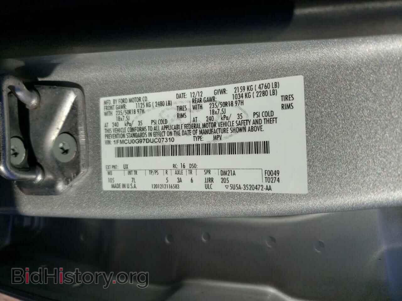 2013 FORD ESCAPE - VIN: 1FMCU0G97DUC07310 - Фото 10