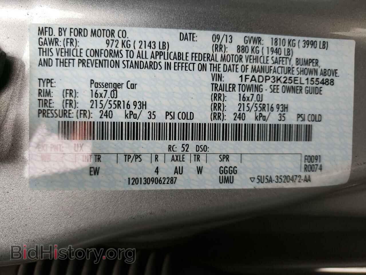 2014 FORD FOCUS - VIN: 1FADP3K25EL155488 - Фото 10