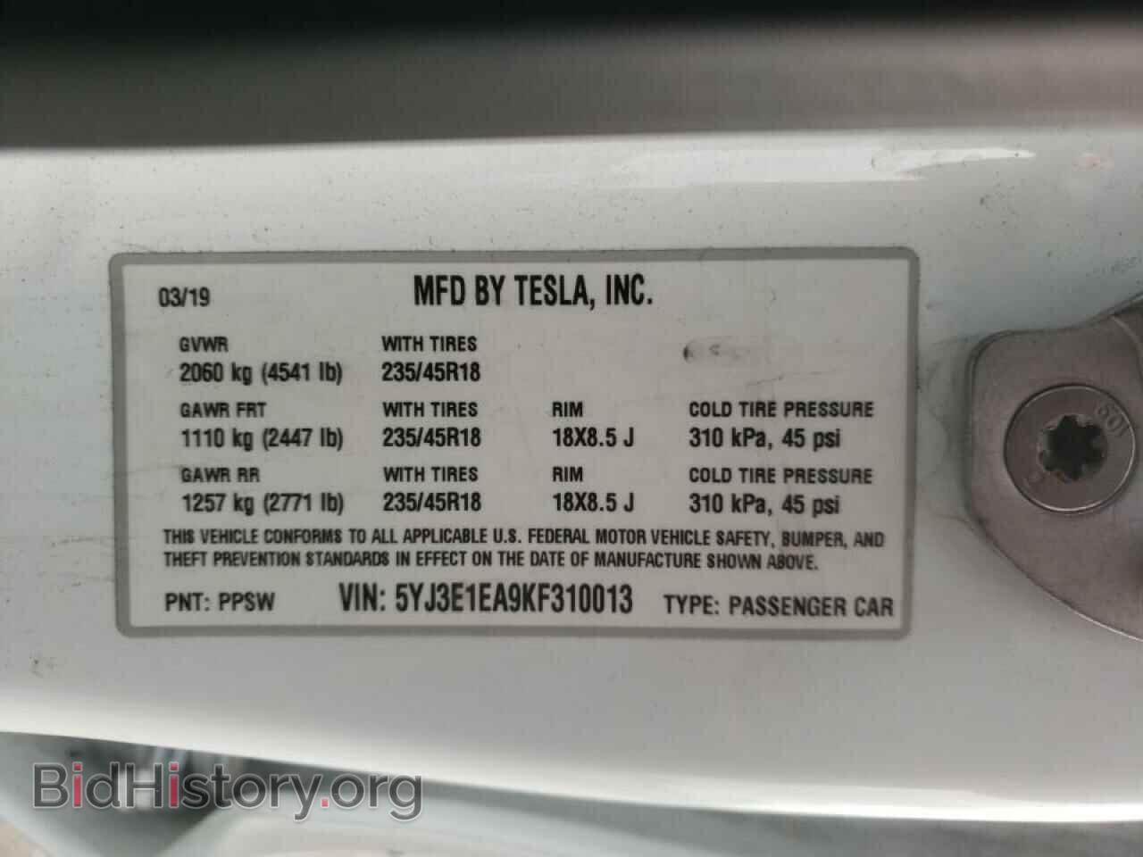 2019 TESLA MODEL 3 - VIN: 5YJ3E1EA9KF310013 - Photo 10
