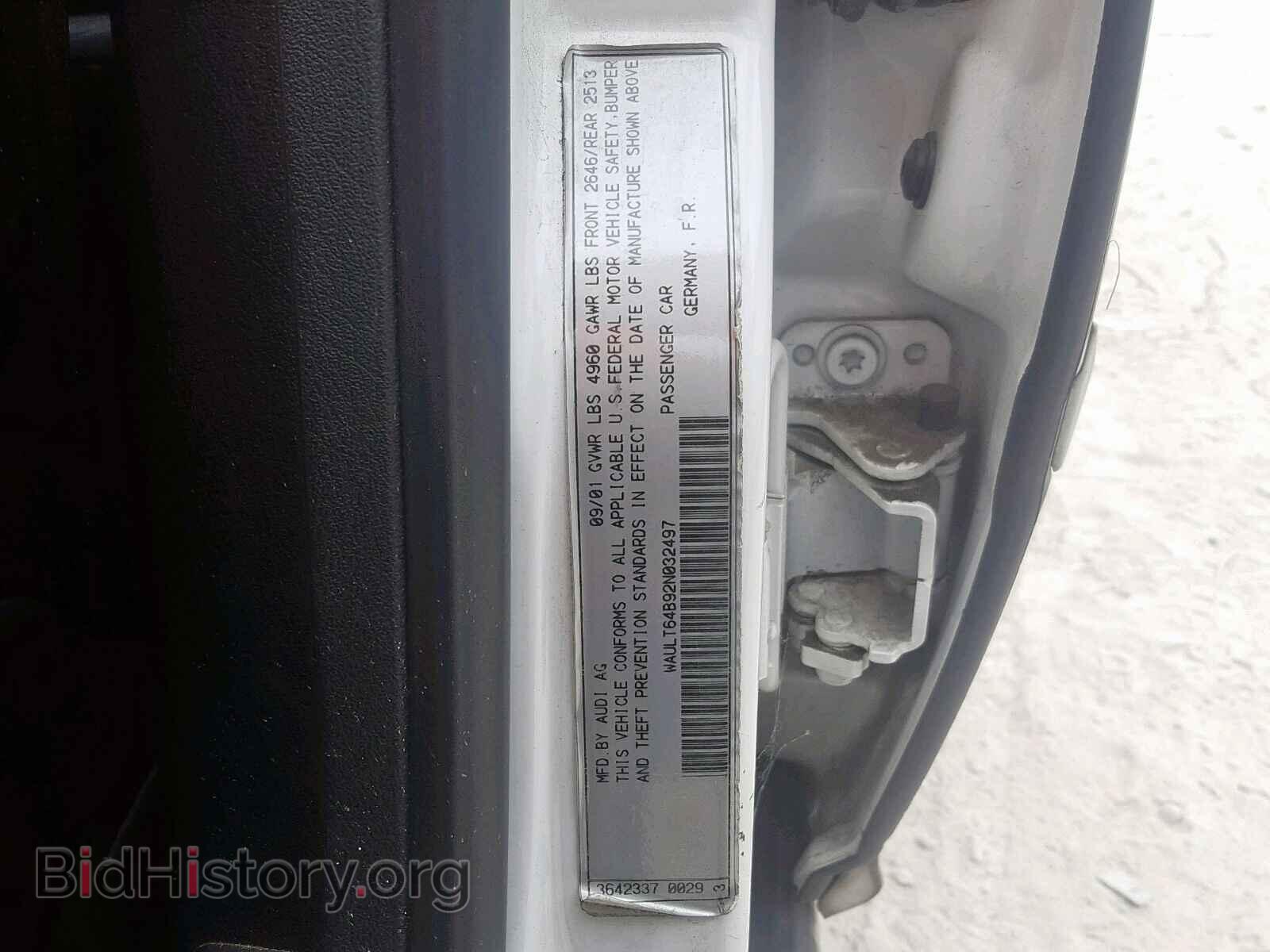 2002 AUDI A6 - VIN: WAULT64B92N032497 - Фото 10