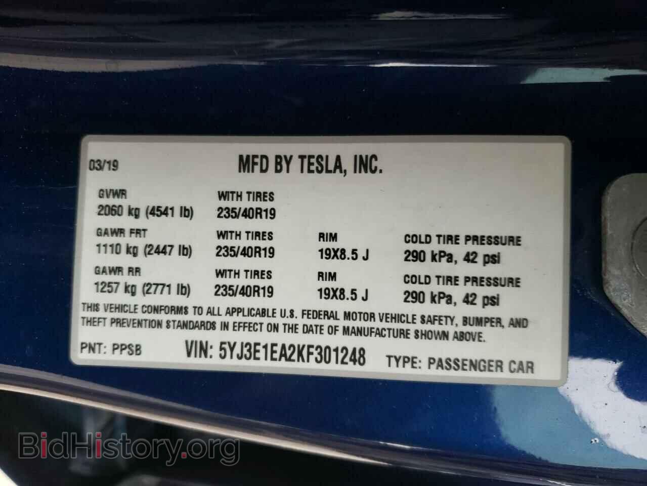 2019 TESLA MODEL 3 - VIN: 5YJ3E1EA2KF301248 - Фото 10