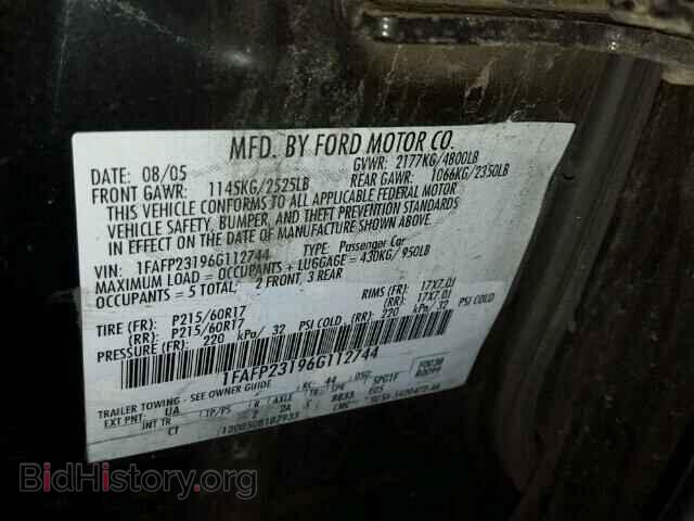 2006 FORD FIVE HUNDR - VIN: 1FAFP23196G112744 - Фото 10