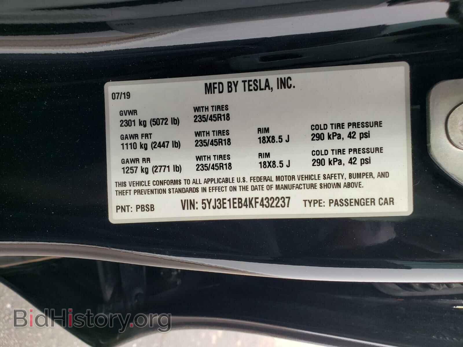 2019 TESLA MODEL 3 - VIN: 5YJ3E1EB4KF432237 - Photo 10