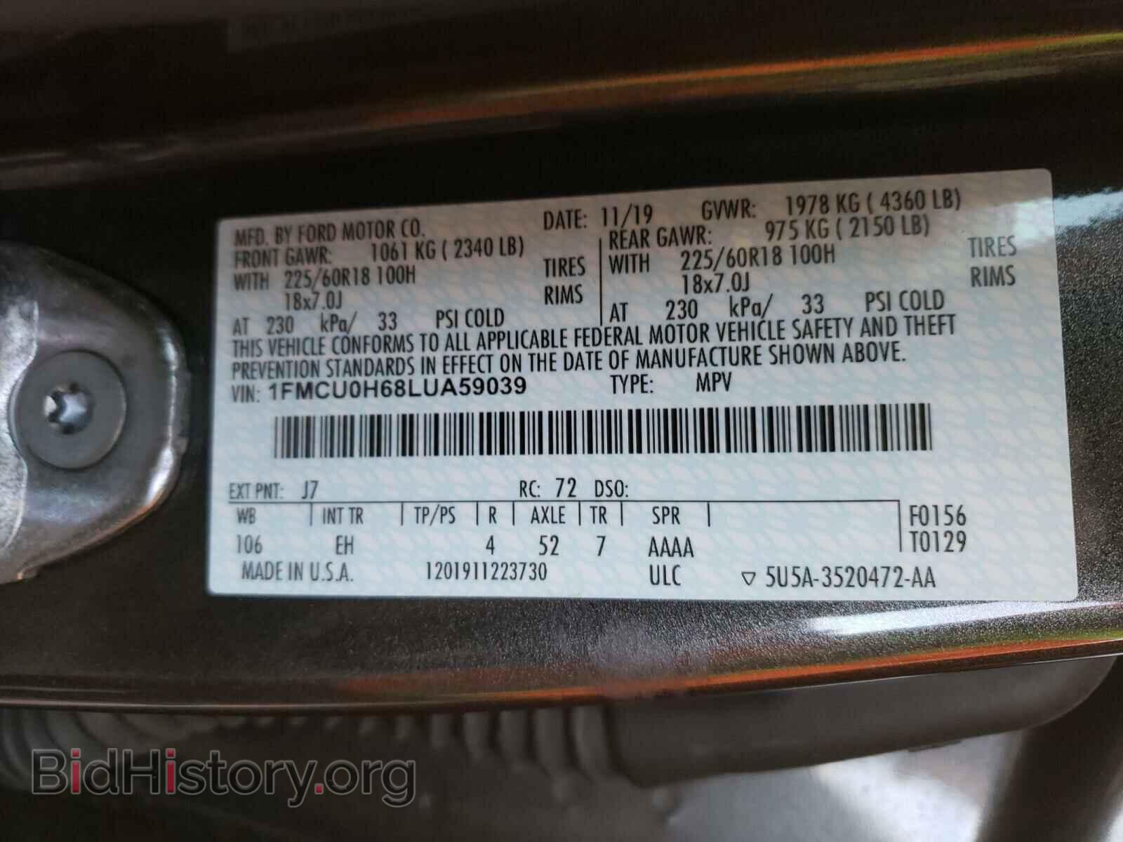 2020 FORD ESCAPE - VIN: 1FMCU0H68LUA59039 - Photo 10