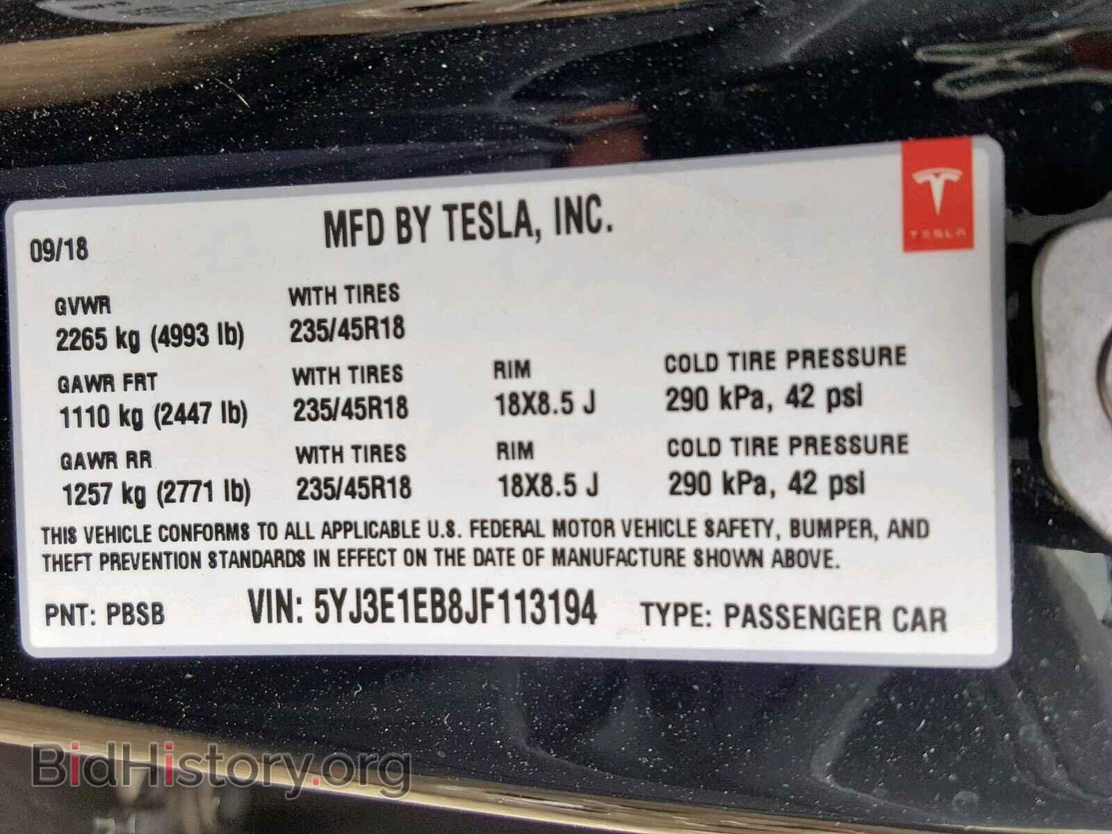 2018 TESLA MODEL 3 - VIN: 5YJ3E1EB8JF113194 - Фото 10
