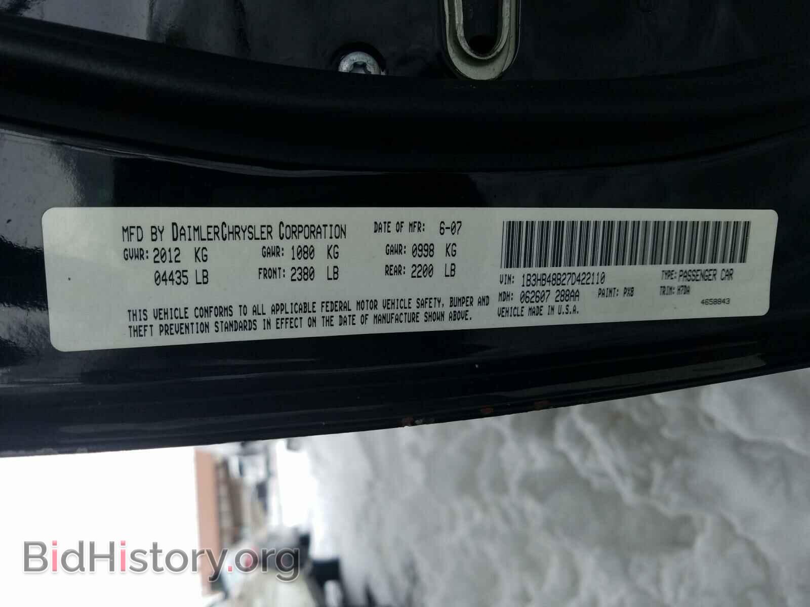 2007 DODGE CALIBER - VIN: 1B3HB48B27D422110 - Photo 10