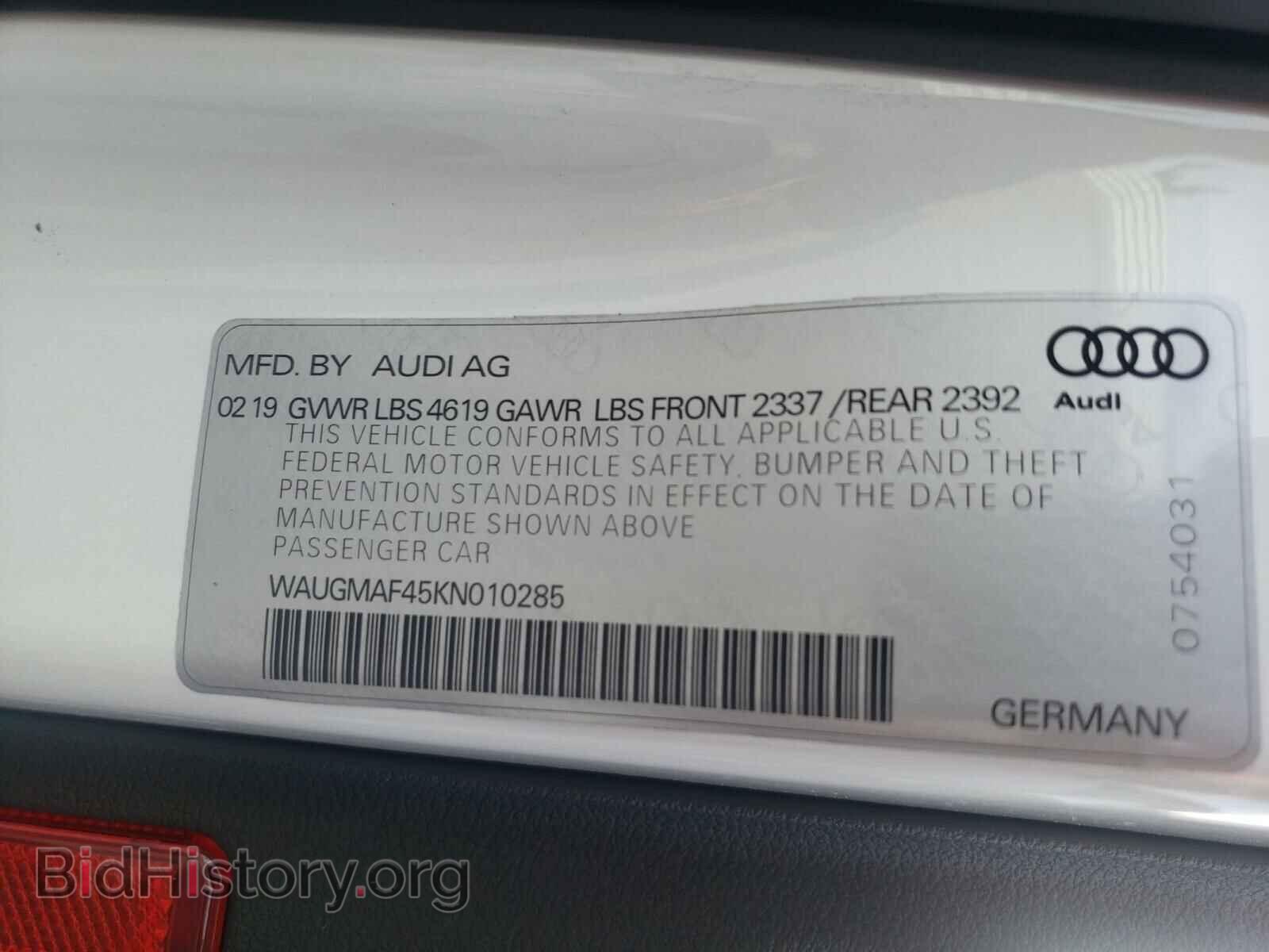 2019 AUDI A4 - VIN: WAUGMAF45KN010285 - Фото 10