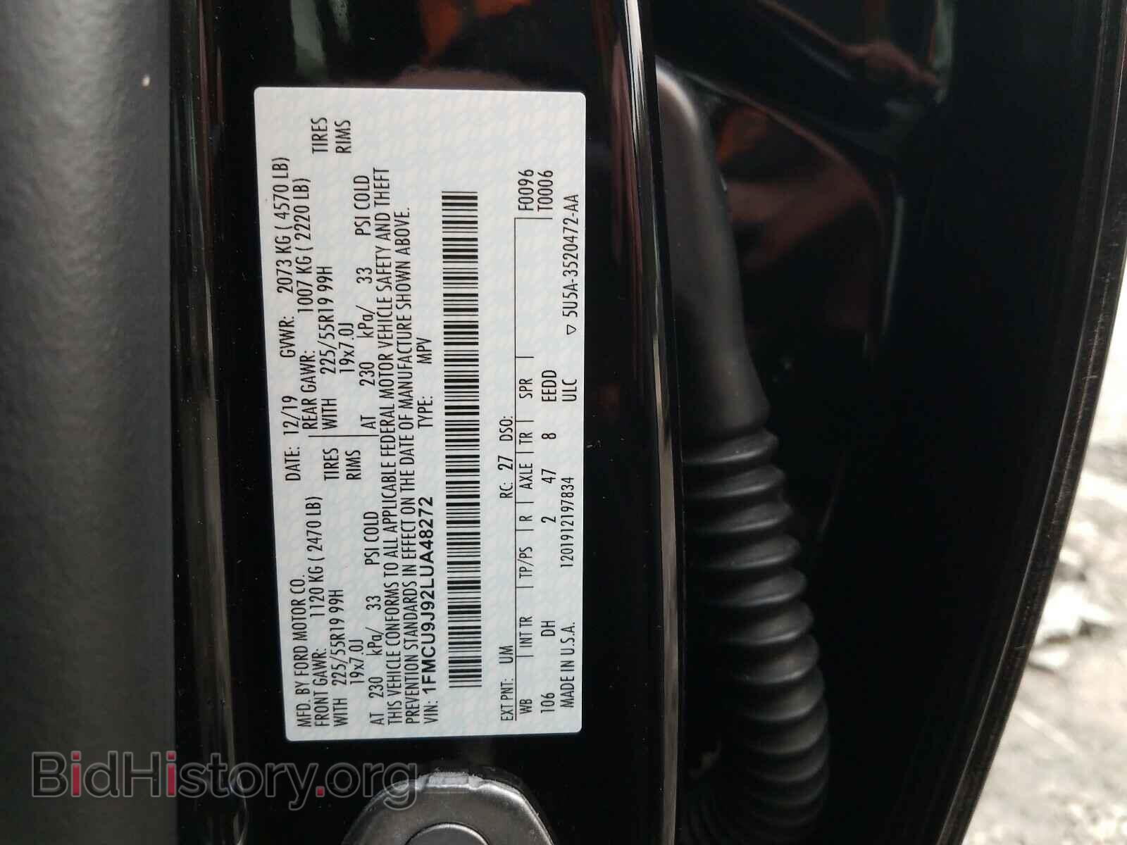 2020 FORD ESCAPE - VIN: 1FMCU9J92LUA48272 - Photo 10