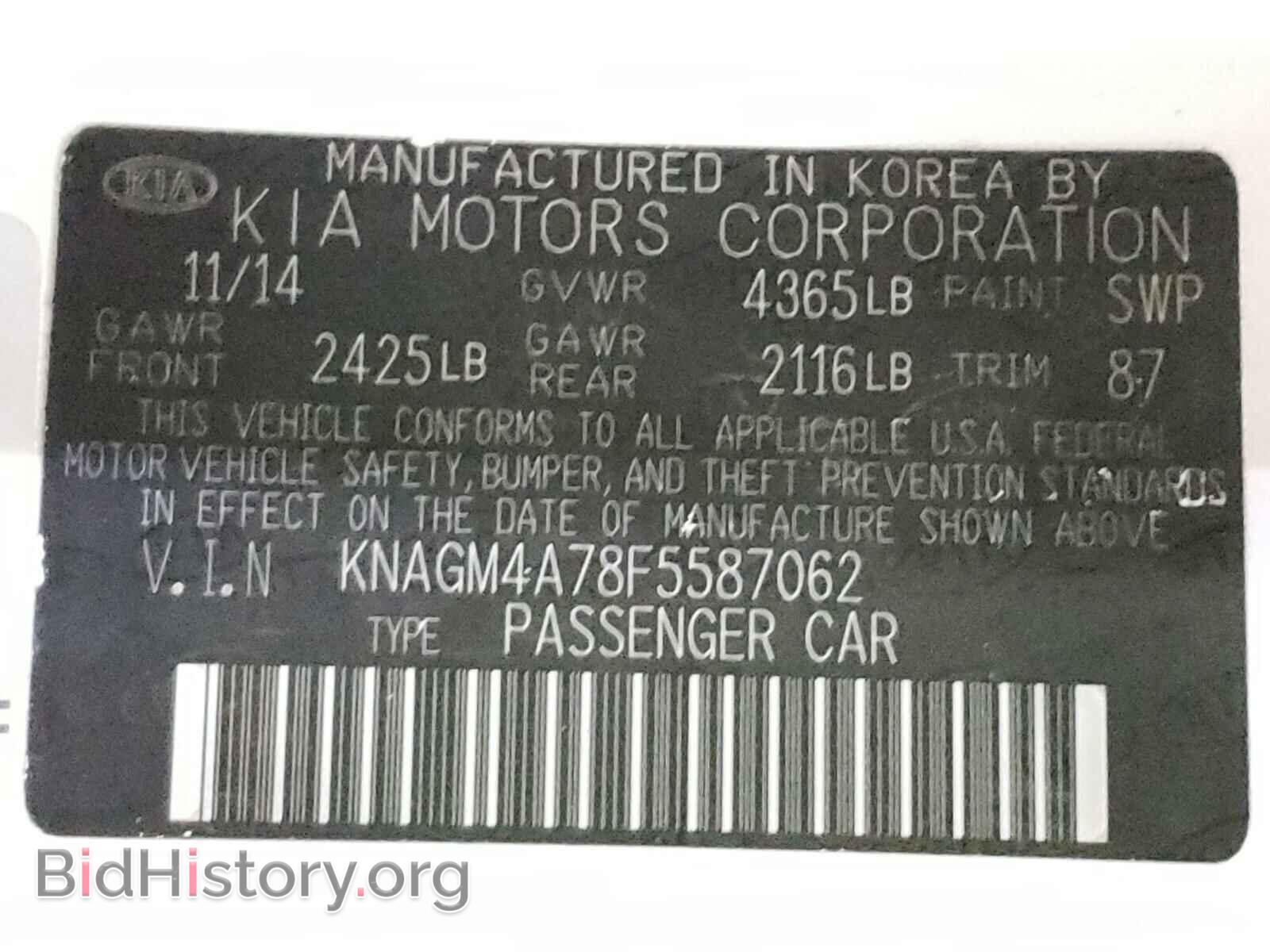 2015 KIA OPTIMA - VIN: KNAGM4A78F5587062 - Фото 10