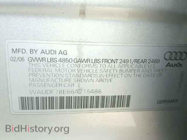 2006 AUDI A4 - VIN: WAUDF78E66A215486 - Фото 10