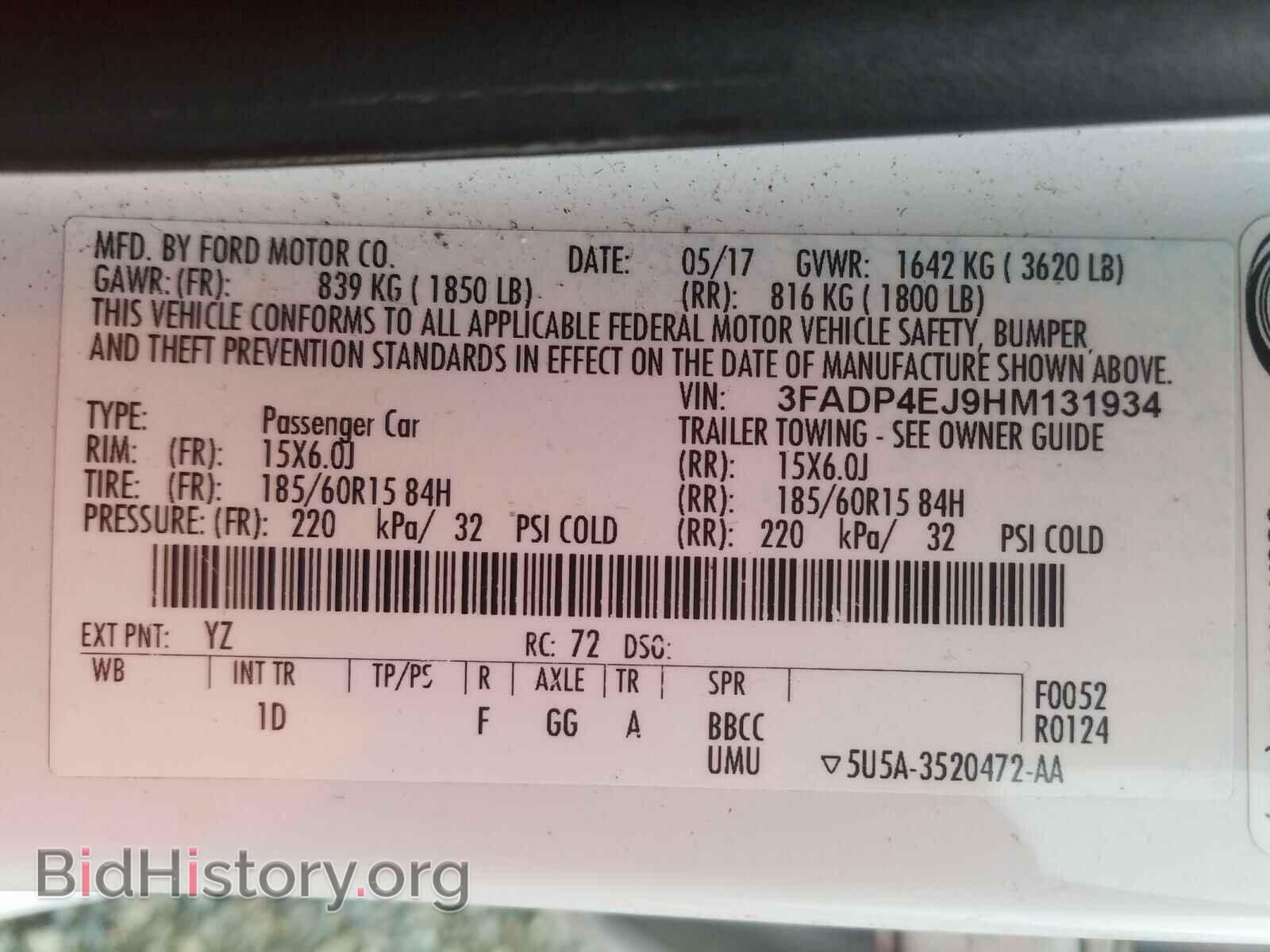 2017 FORD FIESTA - VIN: 3FADP4EJ9HM131934 - Фото 10