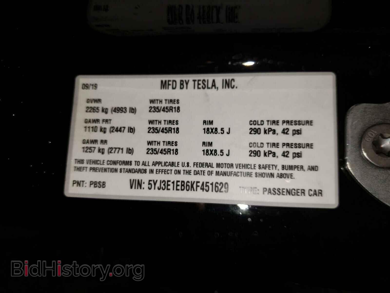 2019 TESLA MODEL 3 - VIN: 5YJ3E1EB6KF451629 - Photo 10