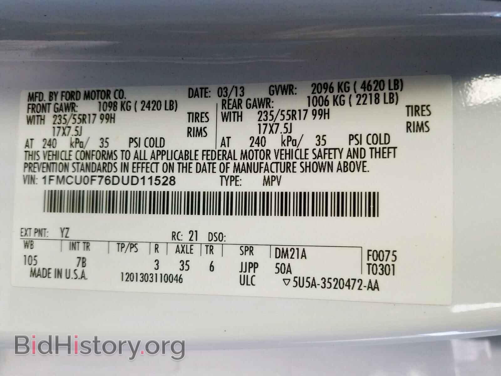 2013 FORD ESCAPE - VIN: 1FMCU0F76DUD11528 - Фото 10