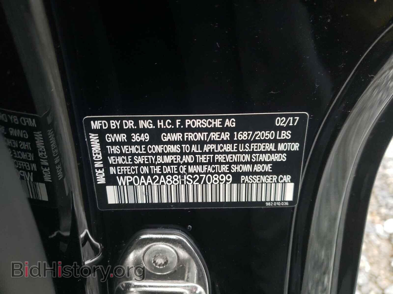 2017 PORSCHE CAYMAN - VIN: WP0AA2A88HS270899 - Фото 10