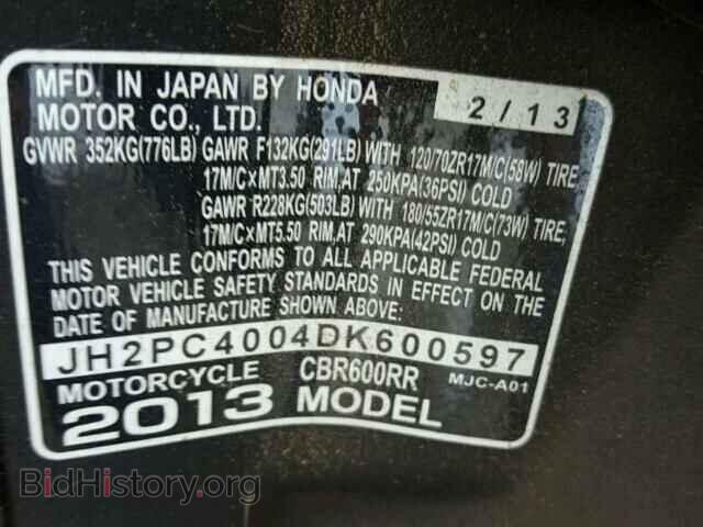2013 HONDA CBR CYCLE - VIN: JH2PC4004DK600597 - Фото 10