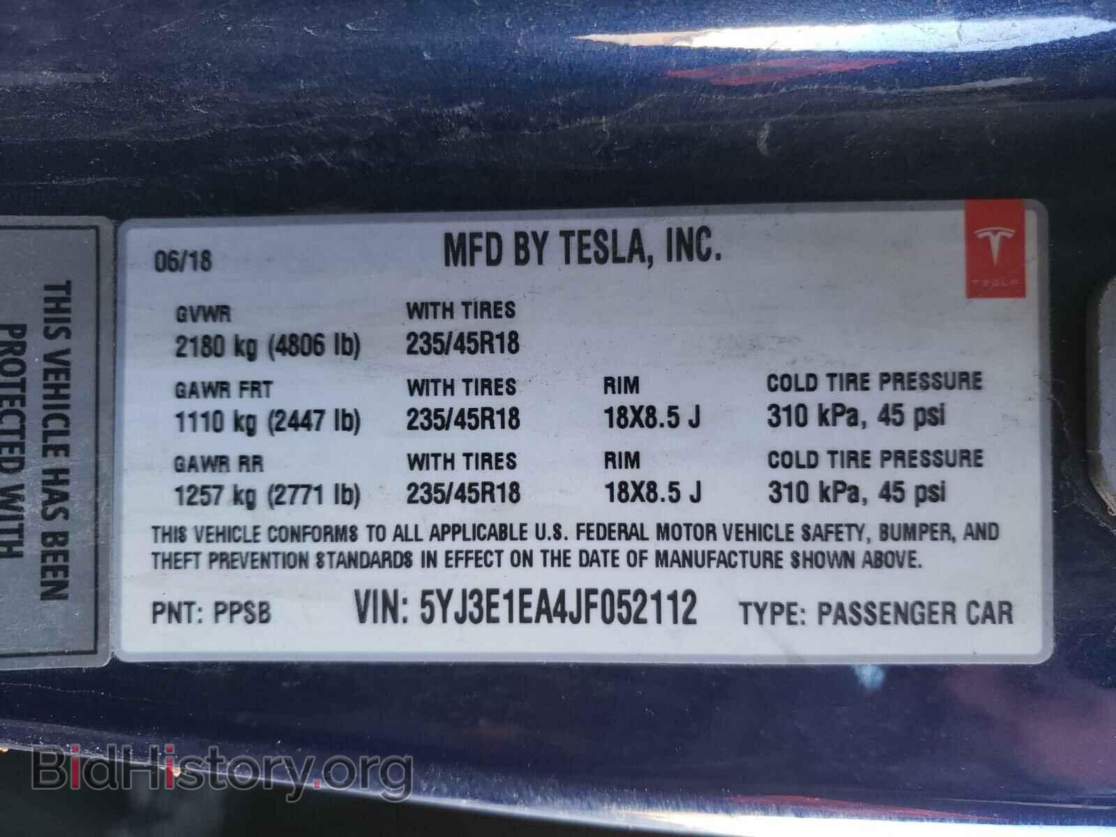 2018 TESLA MODEL 3 - VIN: 5YJ3E1EA4JF052112 - Фото 10
