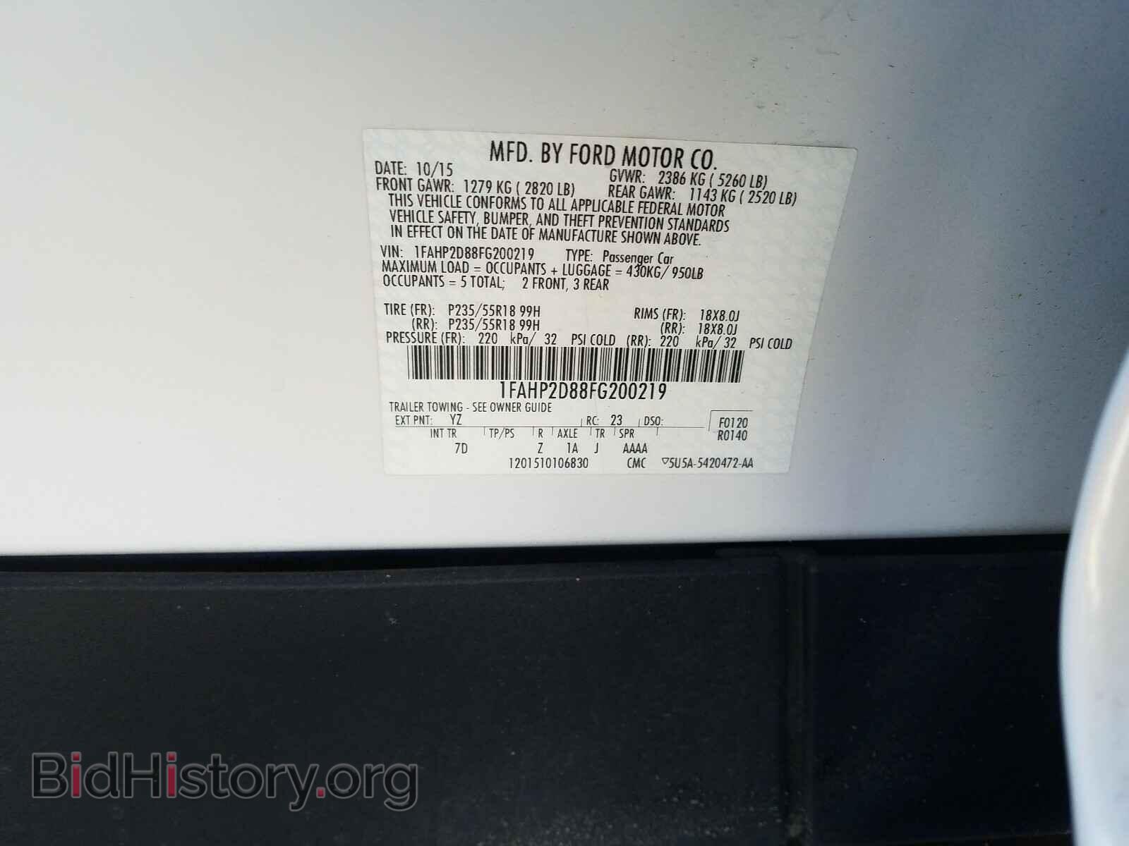 2015 FORD TAURUS - VIN: 1FAHP2D88FG200219 - Photo 10