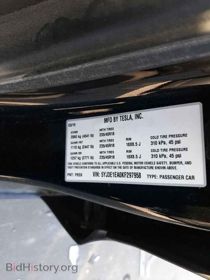 2019 TESLA MODEL 3 - VIN: 5YJ3E1EA0KF297958 - Фото 10