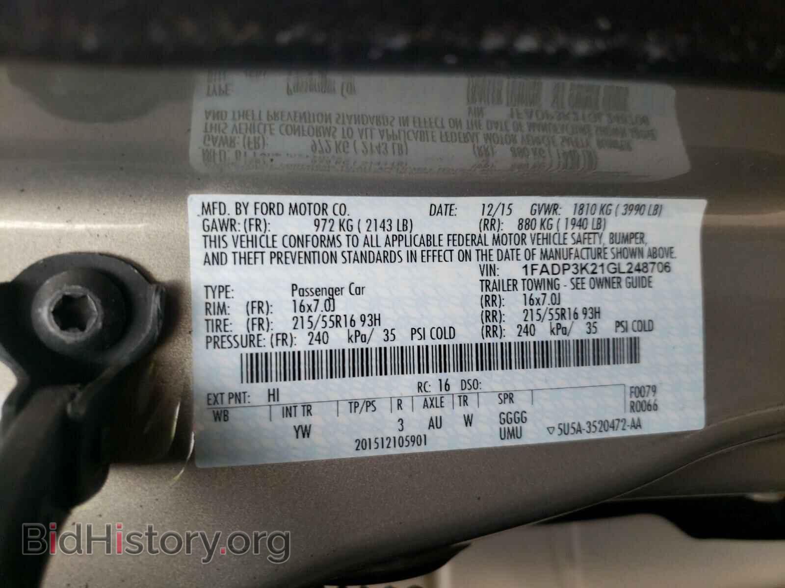 2016 FORD FOCUS - VIN: 1FADP3K21GL248706 - Фото 10