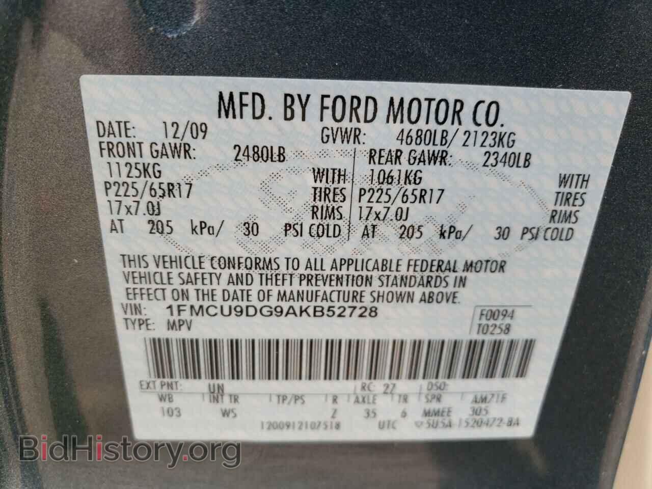 2010 FORD ESCAPE - VIN: 1FMCU9DG9AKB52728 - Фото 10