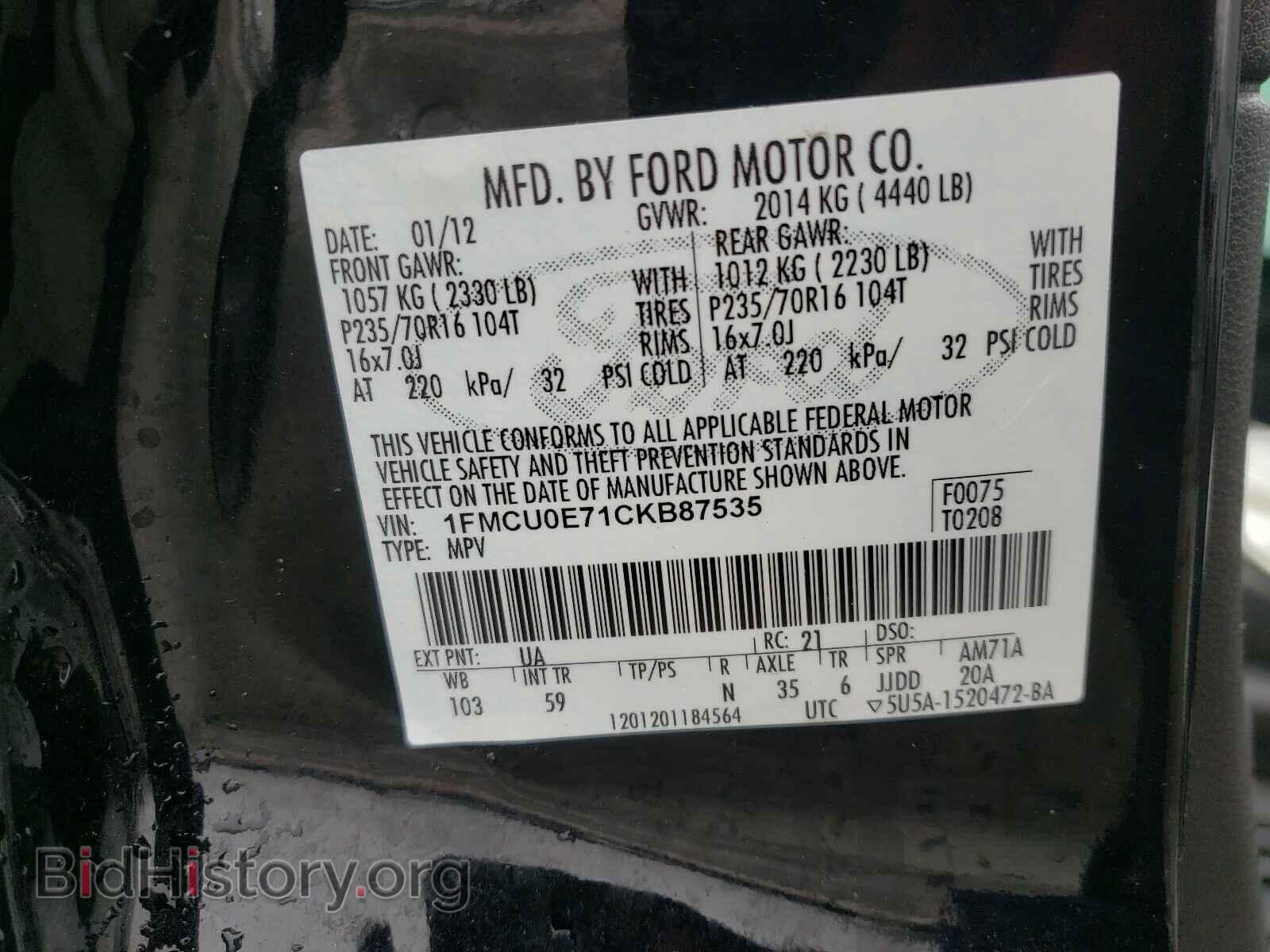 2012 FORD ESCAPE - VIN: 1FMCU0E71CKB87535 - Фото 10