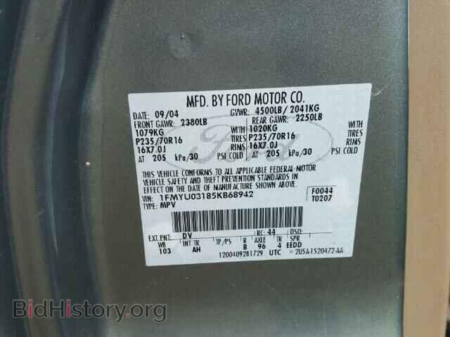 2005 FORD ESCAPE - VIN: 1FMYU03185KB68942 - Фото 10