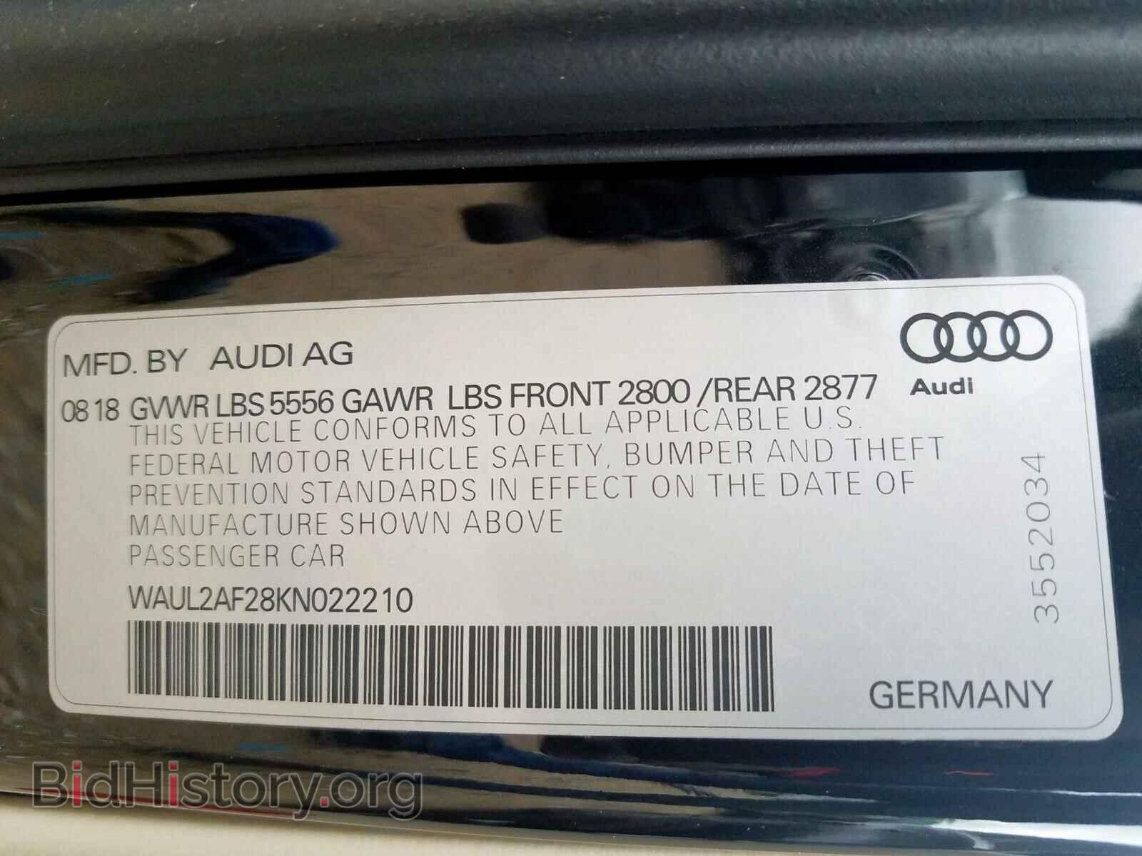 2019 AUDI A6 - VIN: WAUL2AF28KN022210 - Фото 10