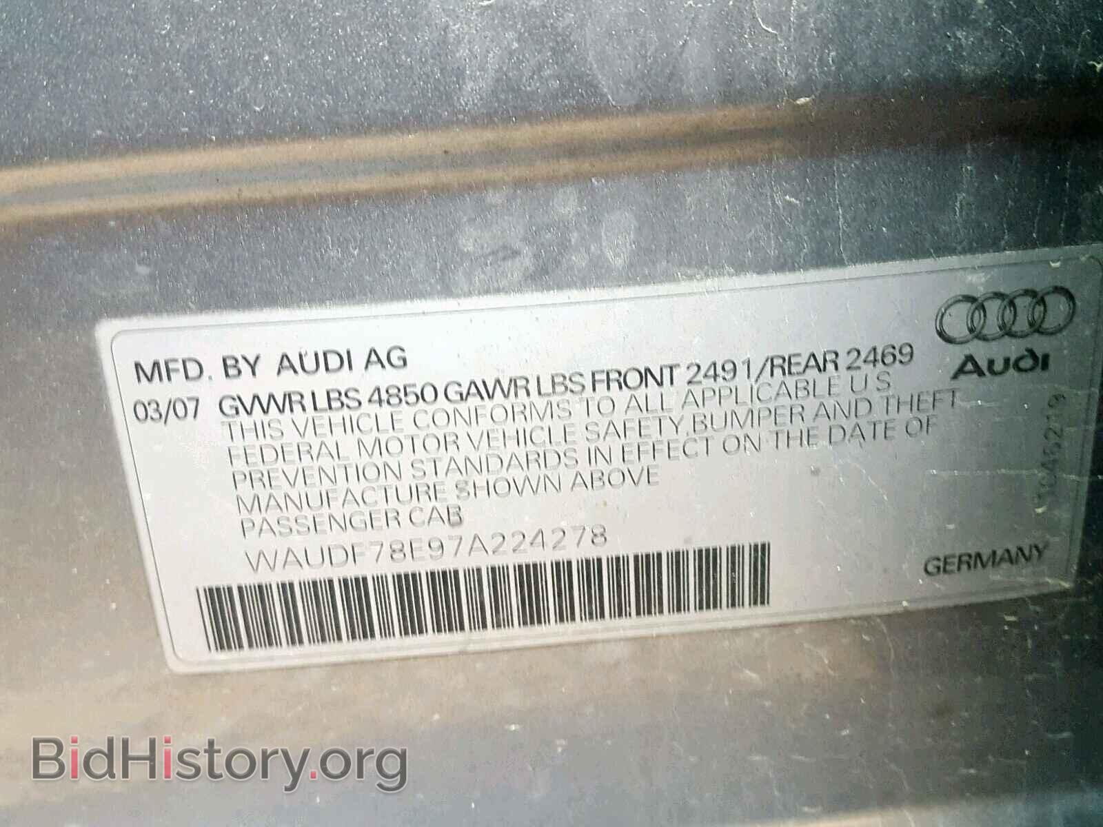 2007 AUDI A4 - VIN: WAUDF78E97A224278 - Фото 10