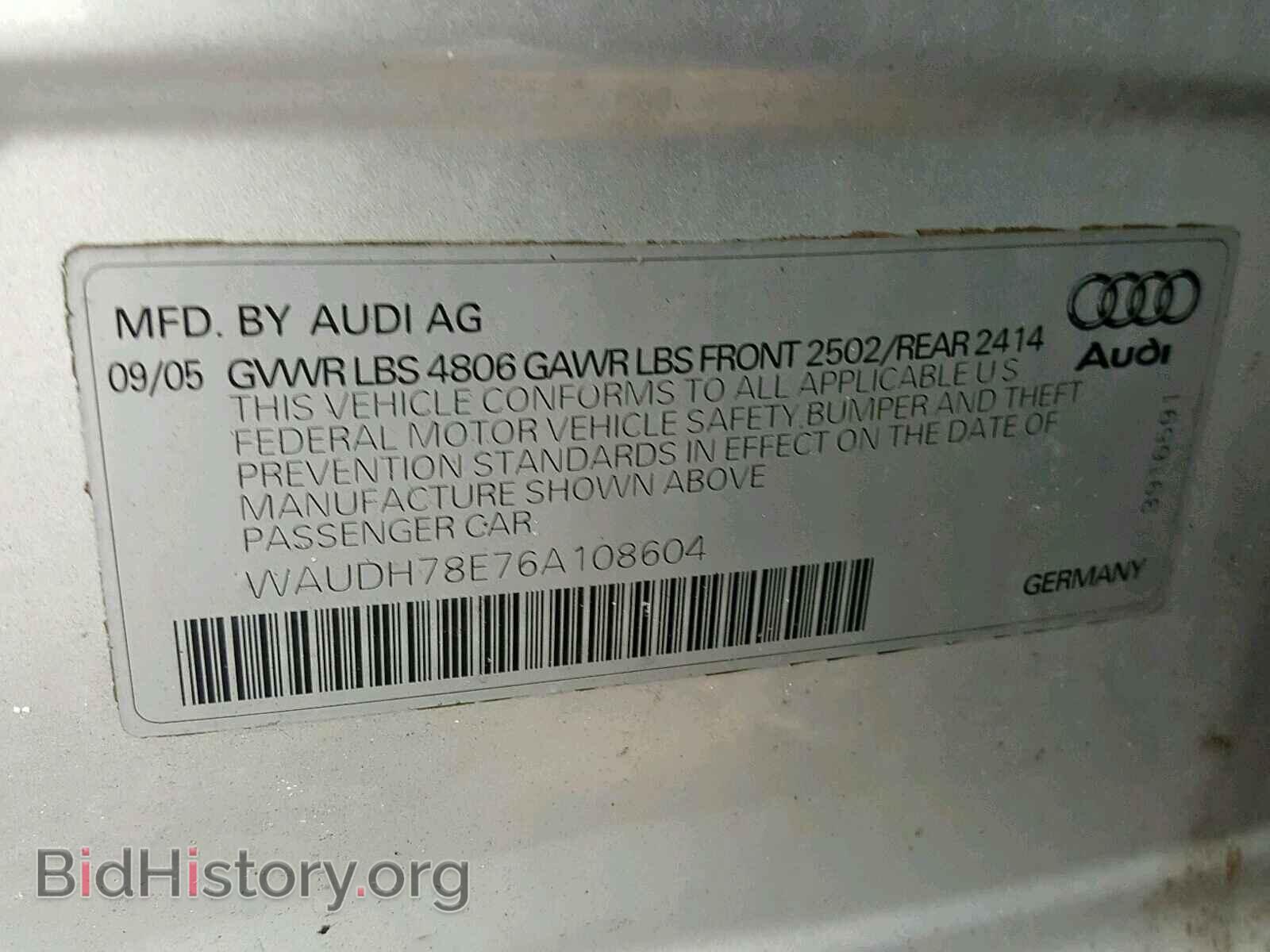 2006 AUDI A4 - VIN: WAUDH78E76A108604 - Фото 10