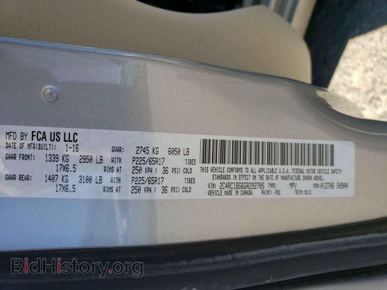 2016 CHRYSLER MINIVAN - VIN: 2C4RC1BG6GR292705 - Photo 10