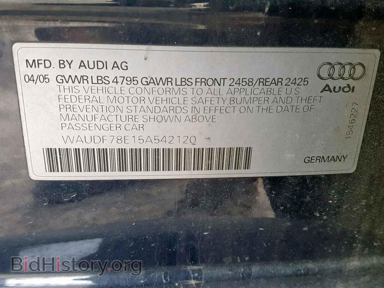 2005 AUDI A4 - VIN: WAUDF78E15A542120 - Фото 10