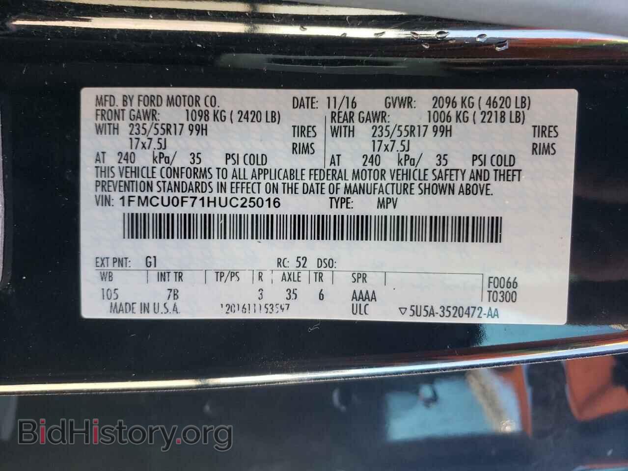 2017 FORD ESCAPE - VIN: 1FMCU0F71HUC25016 - Фото 10