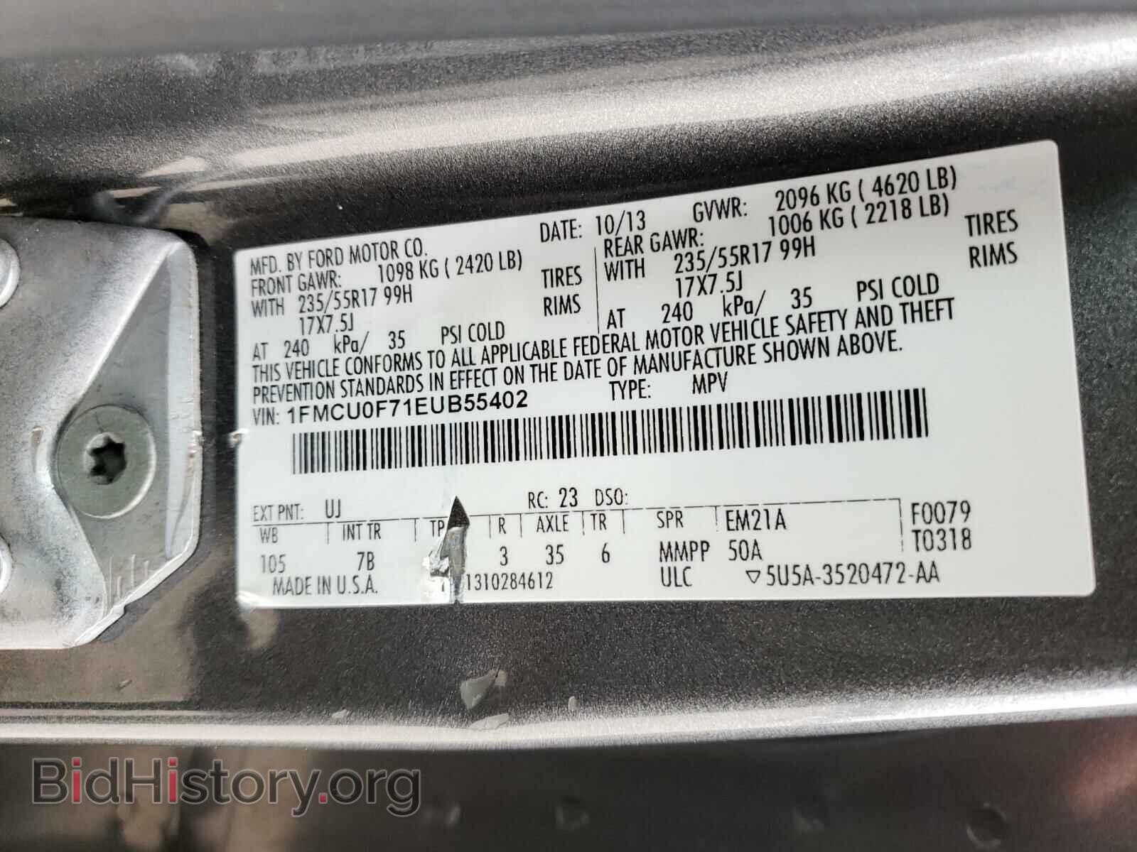 2014 FORD ESCAPE - VIN: 1FMCU0F71EUB55402 - Фото 10