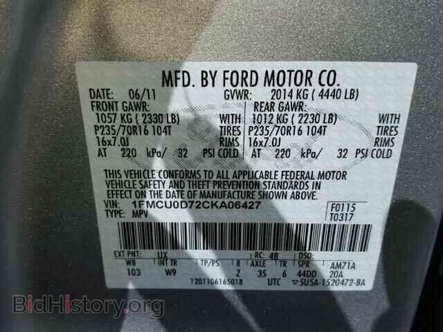 2012 FORD ESCAPE - VIN: 1FMCU0D72CKA06427 - Фото 10