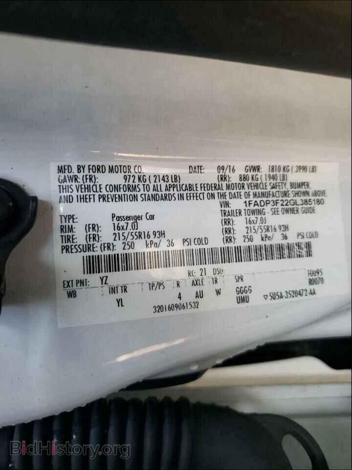 2016 FORD FOCUS - VIN: 1FADP3F22GL385180 - Фото 10