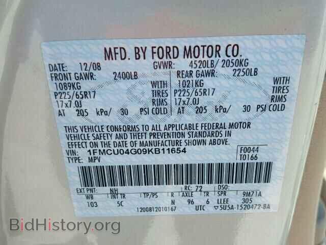 2009 FORD ESCAPE - VIN: 1FMCU04G09KB11654 - Фото 10