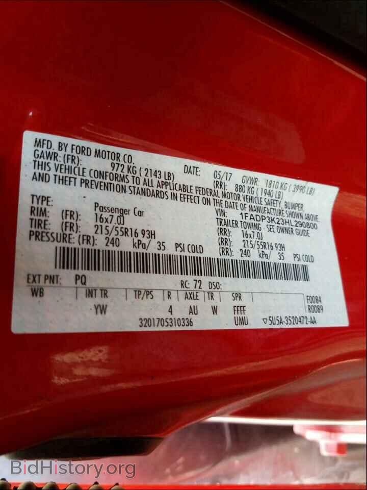 2017 FORD FOCUS - VIN: 1FADP3K23HL290800 - Фото 10