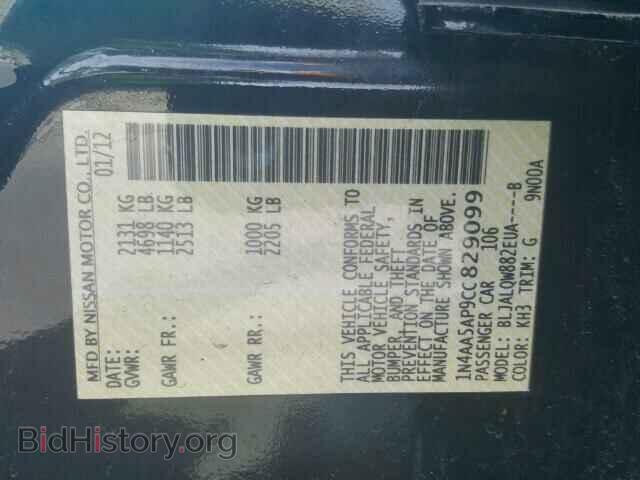 2012 NISSAN MAXIMA S - VIN: 1N4AA5AP9CC829099 - Фото 10