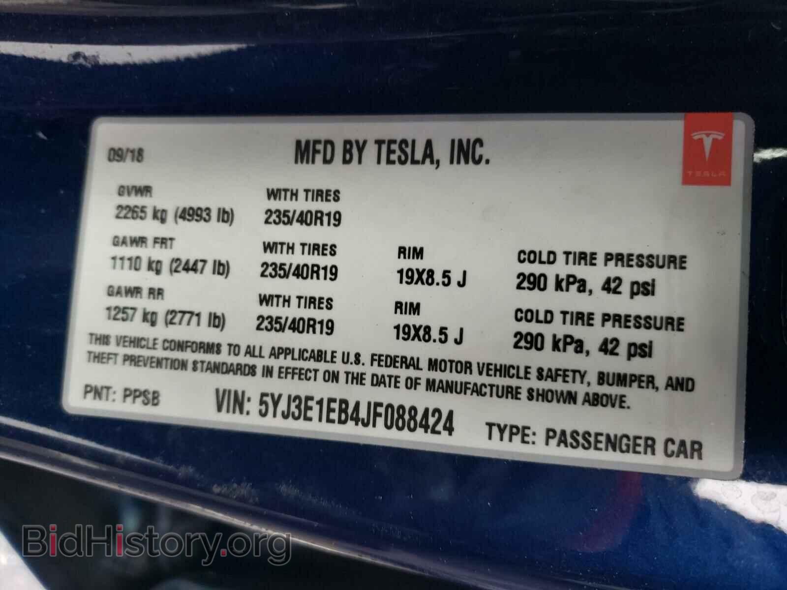 2018 TESLA MODEL 3 - VIN: 5YJ3E1EB4JF088424 - Фото 10