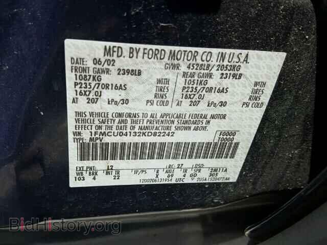 2002 FORD ESCAPE - VIN: 1FMCU04132KD82242 - Фото 10