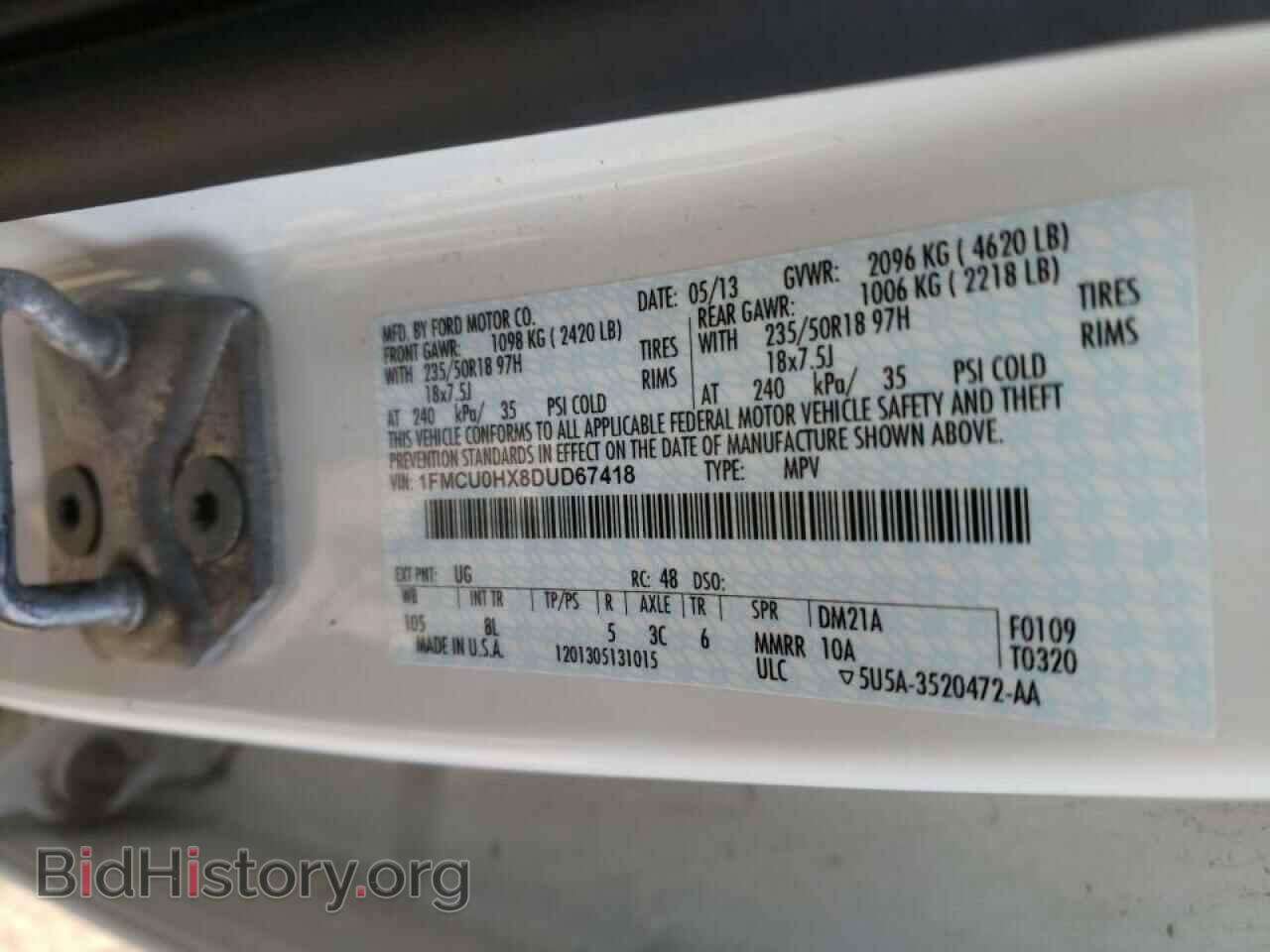 2013 FORD ESCAPE - VIN: 1FMCU0HX8DUD67418 - Фото 10