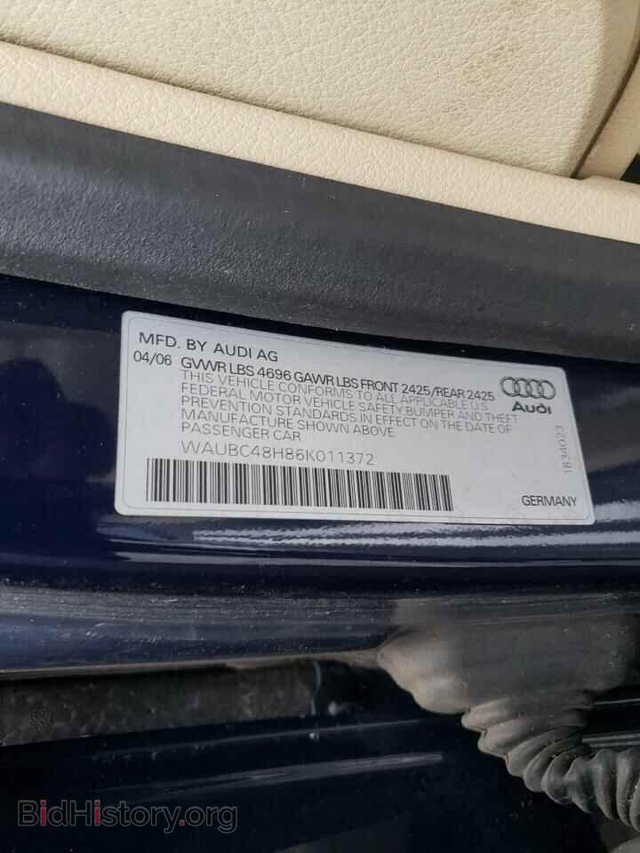 2006 AUDI A4 - VIN: WAUBC48H86K011372 - Фото 10