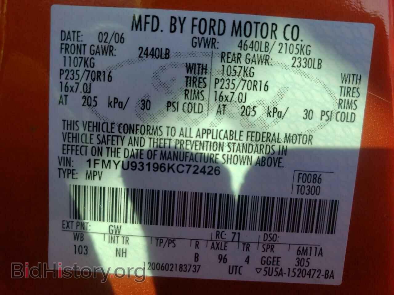 2006 FORD ESCAPE - VIN: 1FMYU93196KC72426 - Фото 10