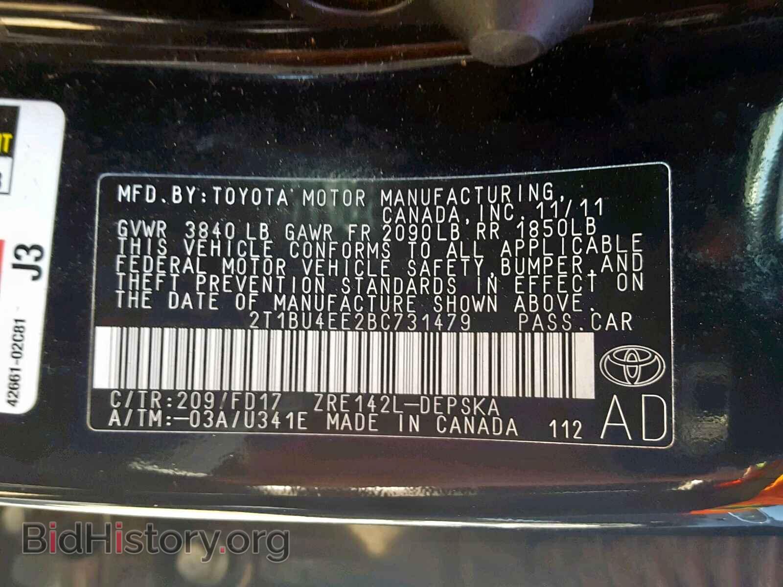 2011 TOYOTA COROLLA BA - VIN: 2T1BU4EE2BC731479 - Фото 10