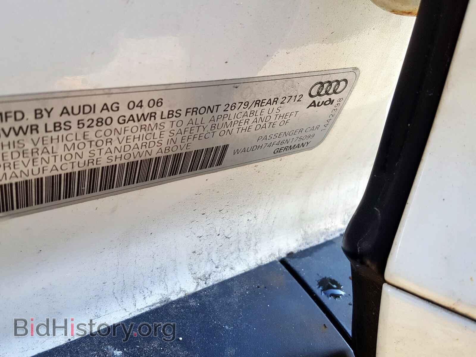 2006 AUDI A6 - VIN: WAUDH74F46N175099 - Фото 10