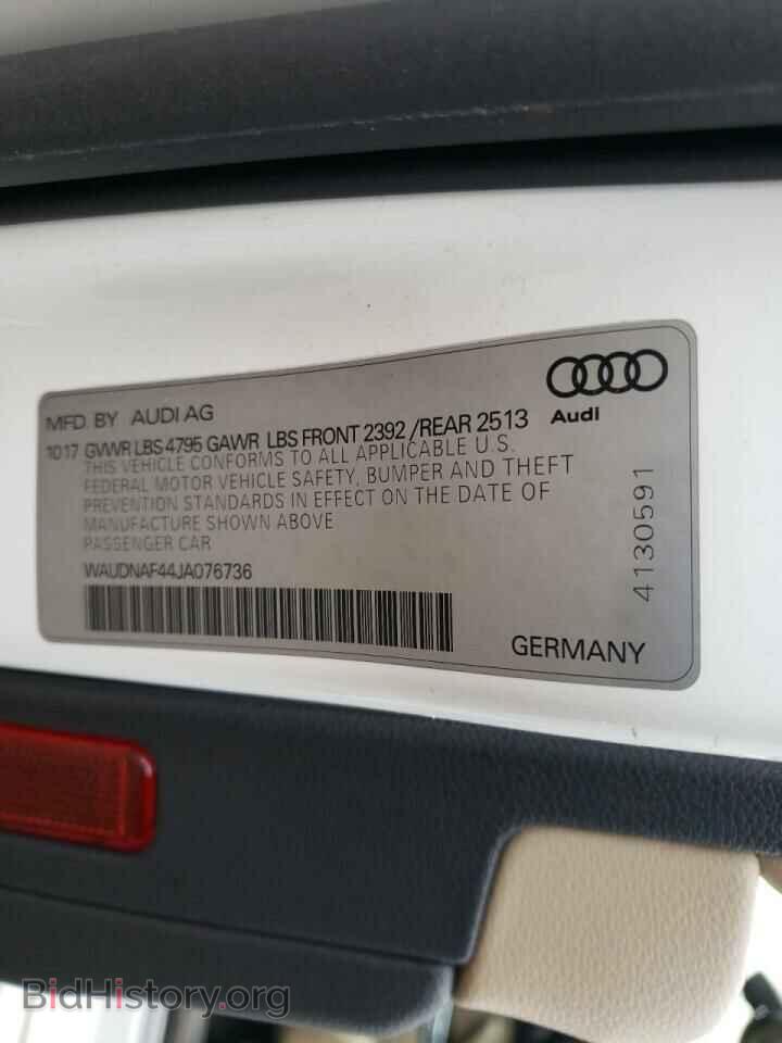 2018 AUDI A4 - VIN: WAUDNAF44JA076736 - Фото 10