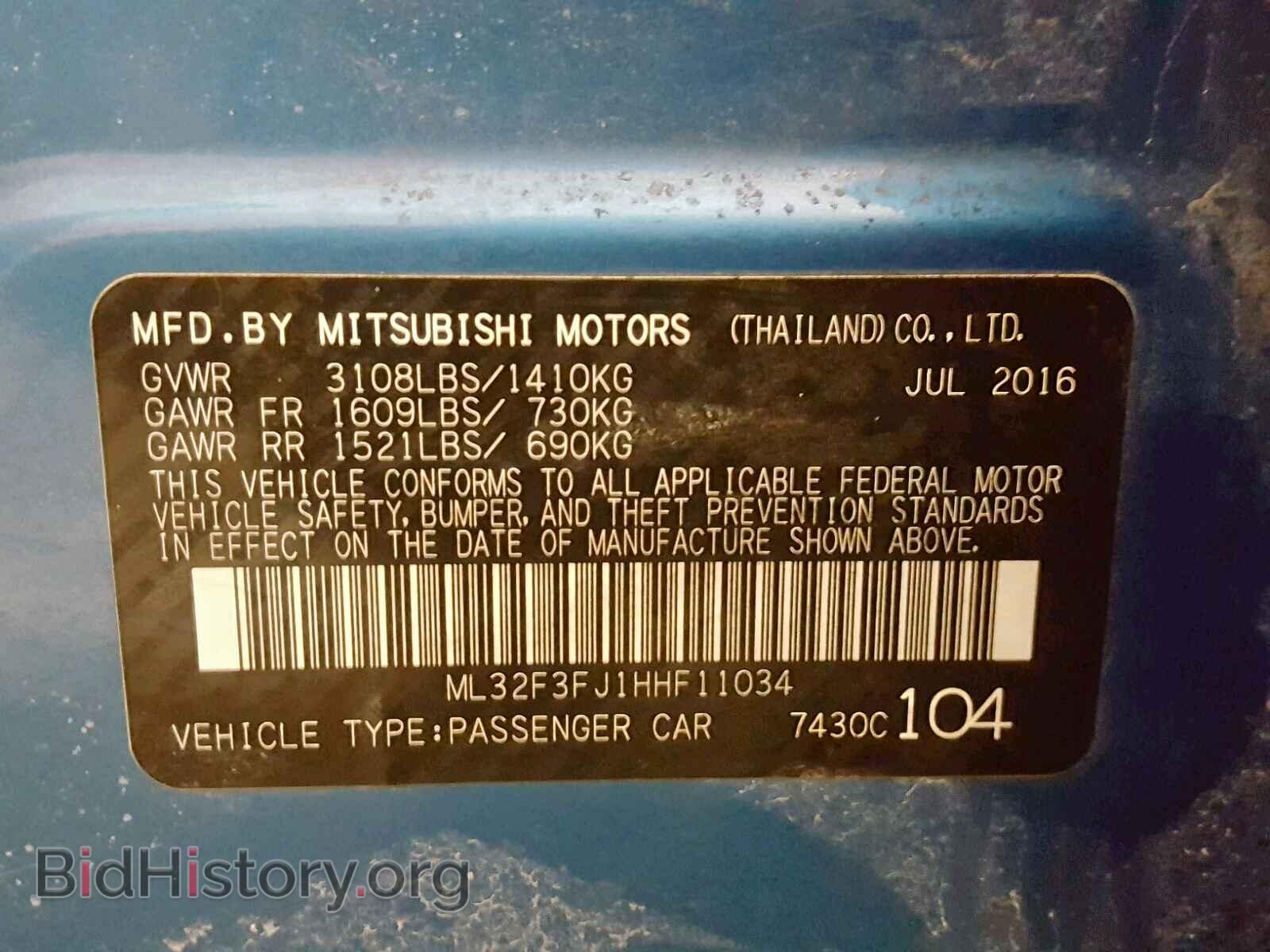 2017 MITSUBISHI MIRAGE - VIN: ML32F3FJ1HHF11034 - Фото 10