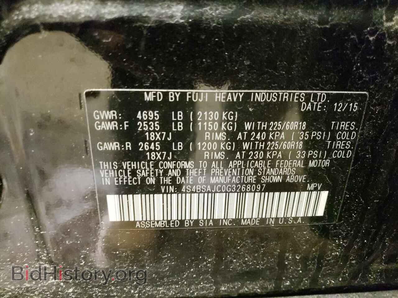 2016 SUBARU OUTBACK - VIN: 4S4BSAJC0G3268097 - Photo 10