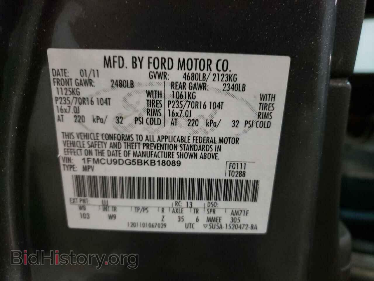 2011 FORD ESCAPE - VIN: 1FMCU9DG5BKB18089 - Фото 10